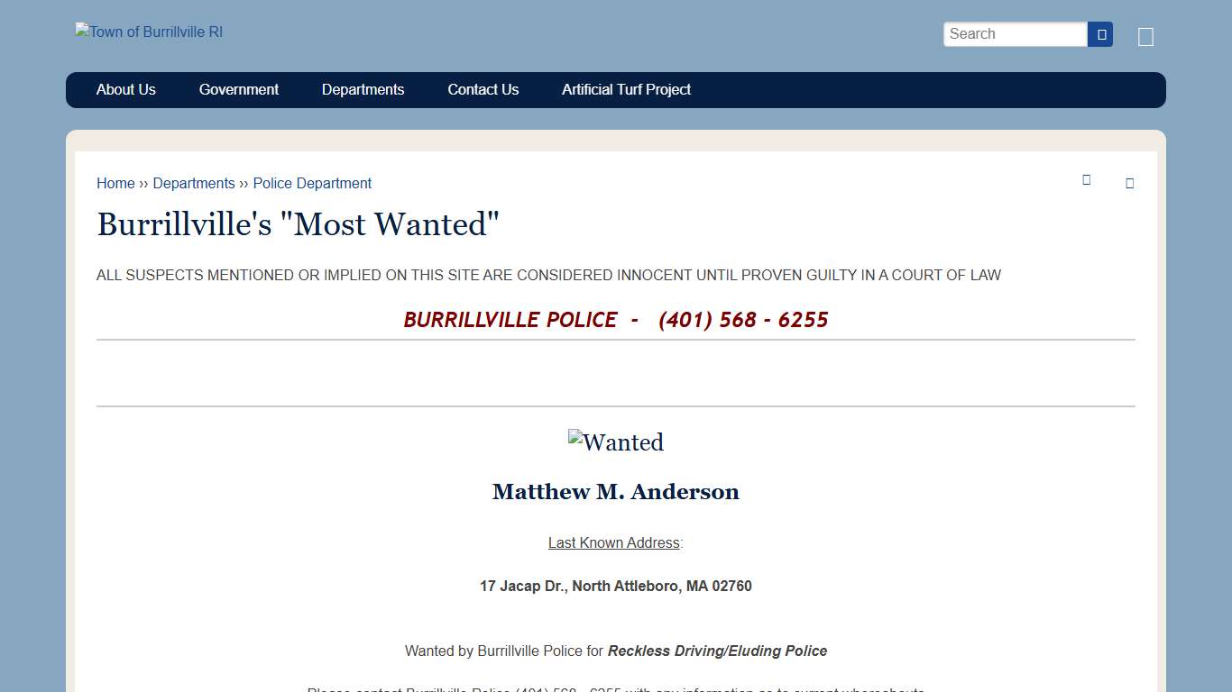 Burrillville's "Most Wanted" Town of Burrillville RI