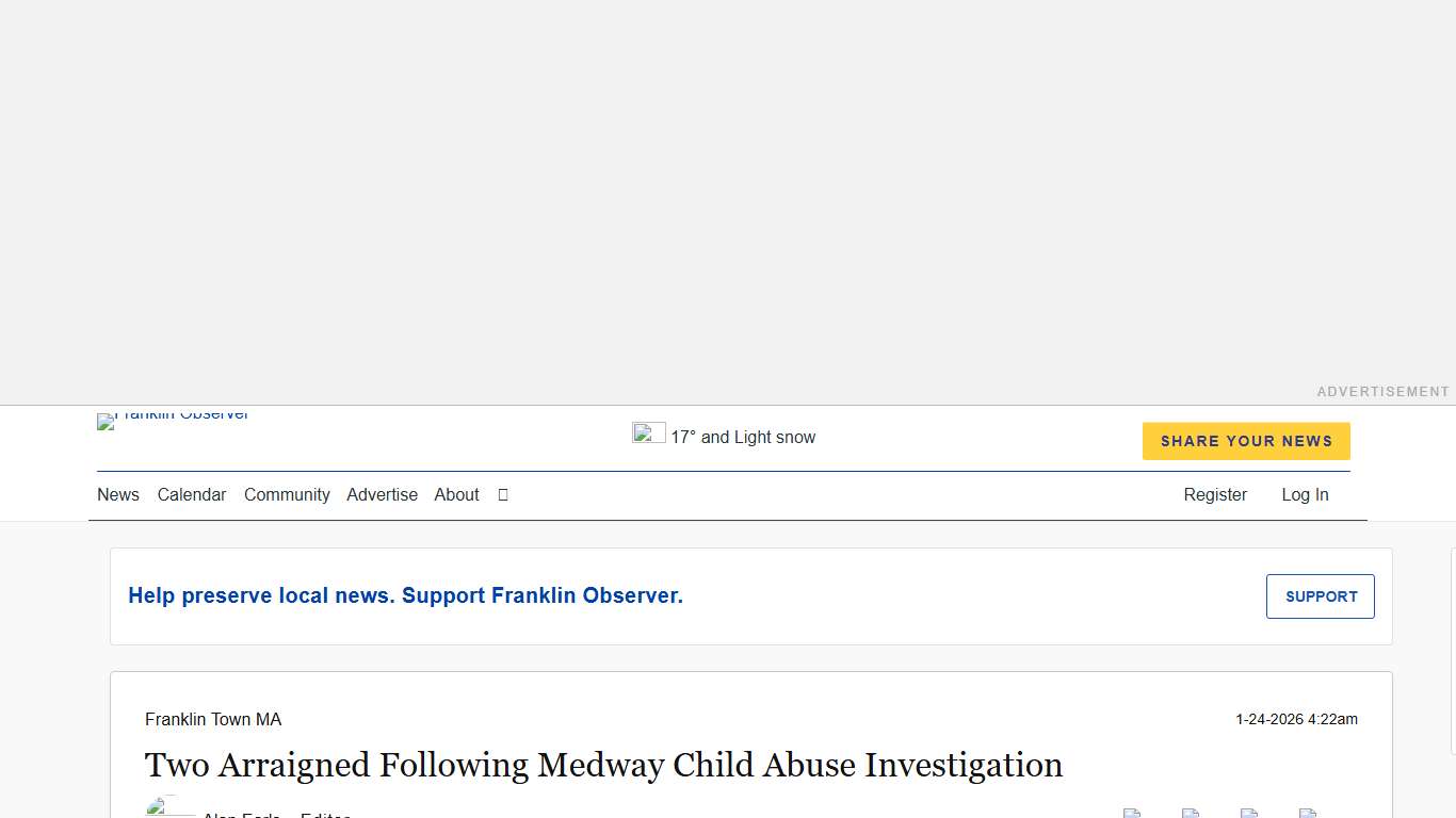 Two Arraigned Following Medway Child Abuse Investigation Franklin Observer